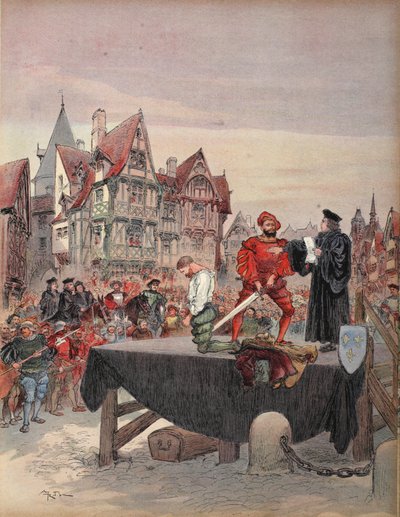 Saint Vallier omilostněn na lešení, ilustrace z 