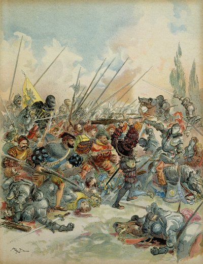 Šestá italská válka (1521-1526): Král Francois I. (1494-1547) v Pavii (Itálie) 24. února od Albert Robida
