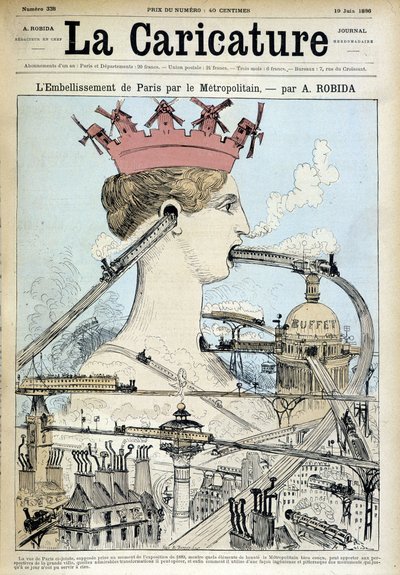 Zkrášlení Paříže metrem - Robida, v „“La Caricature”” z 19.6.1886 od Albert Robida