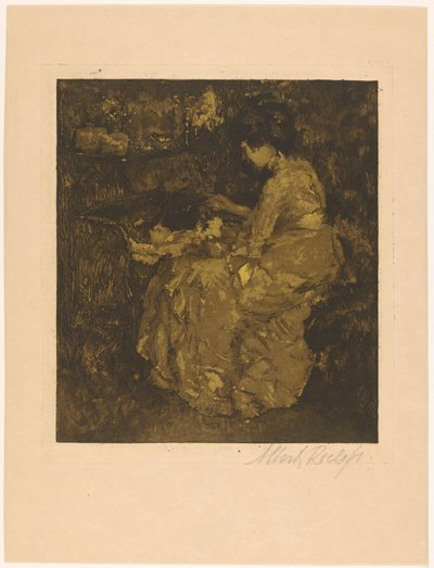 Žena krmení dítěte v postýlce kaše od Albert Roelofs (signed by artist)