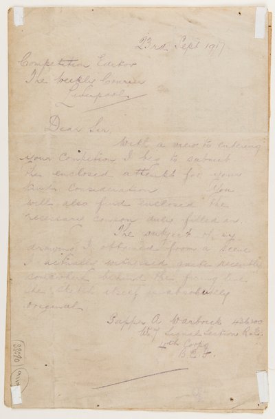 Dopis redaktorovi soutěže, 23. září 1917 od Albert Warbrick