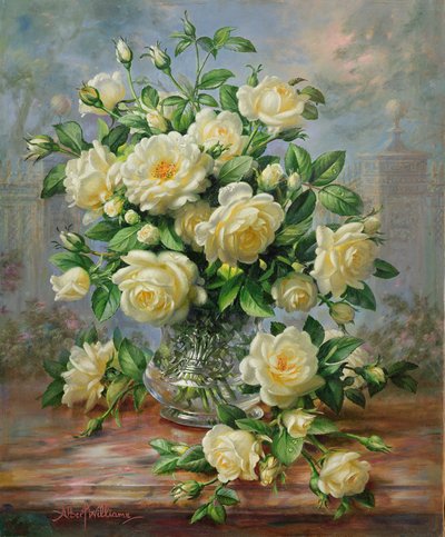 Princezna Diana Roses v broušené skleněné váze od Albert Williams