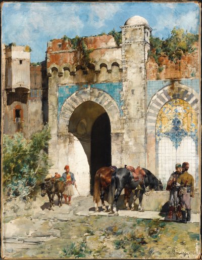 Napájení koní, 1880 od Alberto Pasini