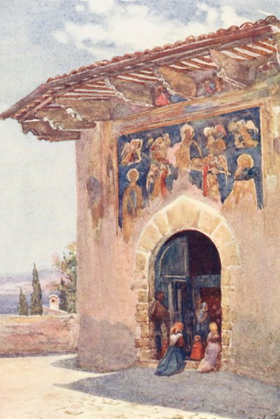 Kaple poutníků, Assisi (barevná litografie) od Alberto Pisa