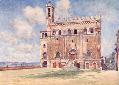 Palazzo Pubblico, Gubbio (barevná litografie) od Alberto Pisa