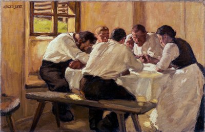 Repas, la soup (verze 2) (Lunch (Polévka, Verze II) Malba Albina Eggera Lienze (1868-1926), olej na plátně od Albin Egger Lienz