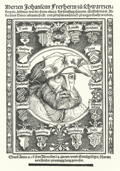 Johann ze Schwarzenbergu, německý moralista, básník a reformátor (rytina) od Albrecht (after) Durer or Duerer