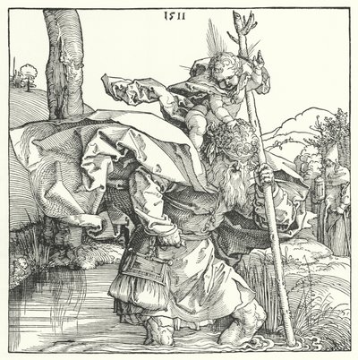 St Christopher Carrying the Infant Christ (rytina) od Albrecht (after) Durer or Duerer