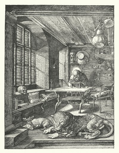 Svatý Jeroným ve své pracovně (rytina) od Albrecht (after) Durer or Duerer