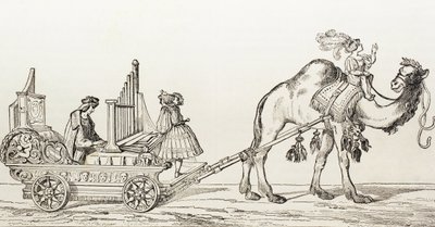 Varhaník Paul Hoffaner hrající v kočáru taženém velbloudem, kolem roku 1880 (rytina) od Albrecht (after) Durer or Duerer