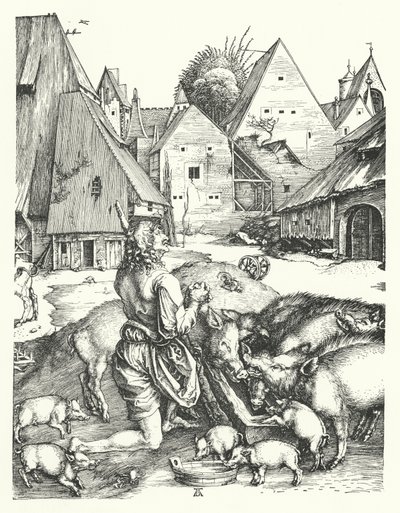 Marnotratný syn (rytina) od Albrecht (after) Durer or Duerer