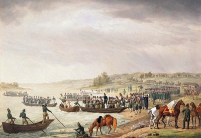 Italský sbor Eugena de Beauharnais překračující Niemen 30. června 1812, 1815. od Albrecht Adam