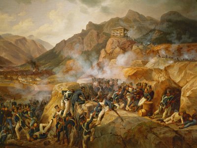 Napoleonova vojska útočí na rakouský blokhaus Malborget v Jižním Tyrolsku... (olej na plátně) od Albrecht Adam