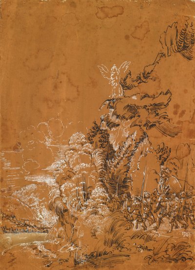 Lesní krajina s anděly a žoldáky od Albrecht Altdorfer