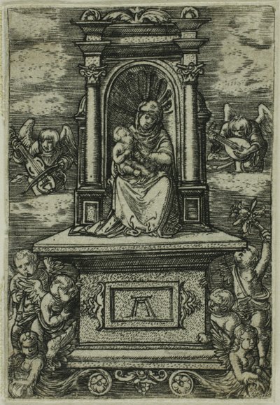 "Krásná panna z Regensburgu" s dítětem na trůně, obklopená anděly s hudebními nástroji od Albrecht Altdorfer