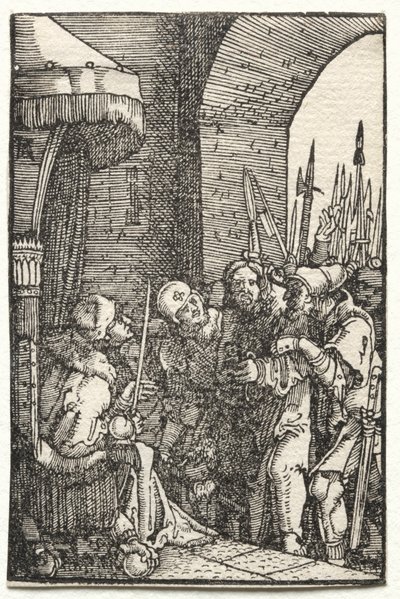 Pád a vykoupení člověka: Kristus před Pilátem od Albrecht Altdorfer