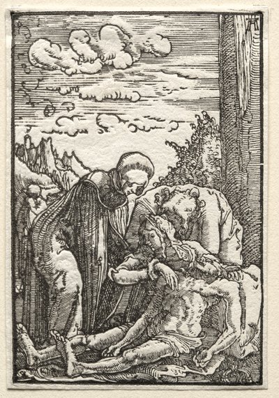 Pád a vykoupení člověka: Oplakávání pod křížem od Albrecht Altdorfer