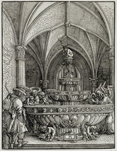 Svatá rodina má fontánu. Rytina Němce Albrechta Altdorfera (1480-1538). muzeum Louvre od Albrecht Altdorfer