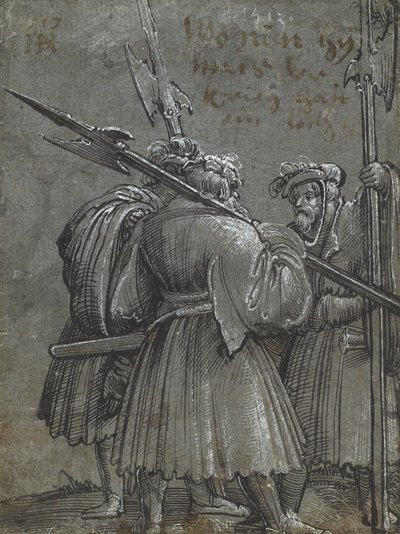 Tři noční hlídač, 1513 (kresba na modrošedém papíře) od Albrecht Altdorfer