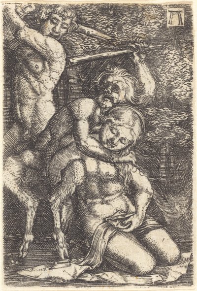 Dva satyrové bojují o nymfu od Albrecht Altdorfer