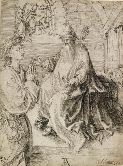 Mládež klečící před potentátem, c1490 od Albrecht Dürer