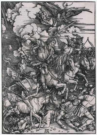 Apokalyptičtí jezdci, III. postava, list 5 ze série „Apokalypsa“ od Albrecht Dürer