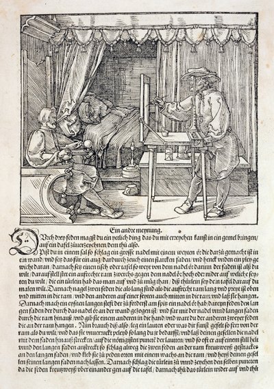 Umělec používající Dürerův kreslicí stroj k malování postavy, z knihy Albrechta Dürera "Kurz kreslení", vydané v Norimberku roku 1525 (viz také 310983) od Albrecht Dürer