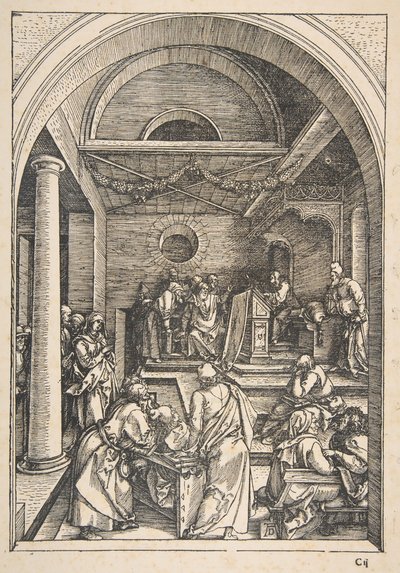 Kristus mezi lékaři, ze Života Panny, latinské vydání, 1511.n.d. od Albrecht Dürer