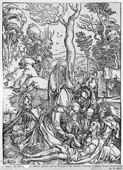 Kristus oplakaný Pannou Marií a Svatými, ze série „Velké umučení“, 1497-1500 (dřevořez) (černobílá fotografie) od Albrecht Dürer