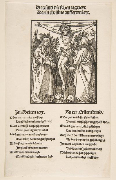 Kristus na kříži mezi Pannou a svatým Janem první list ze dvou, 1510. od Albrecht Dürer