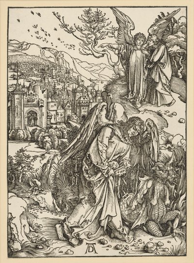 Anděl vrhá draka do propasti a uzavírá ho v ní (Apokalypsa) od Albrecht Dürer