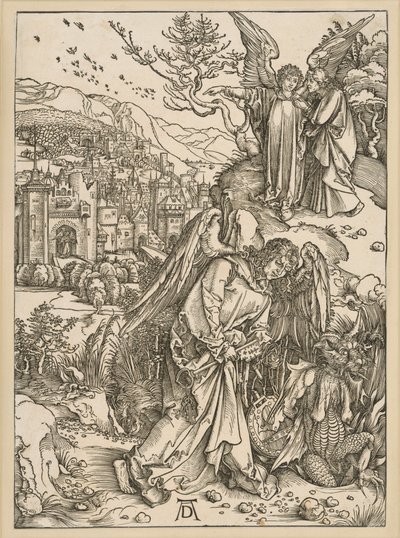 Anděl vrhá draka do propasti a uzavírá ho v ní (Apokalypsa) od Albrecht Dürer