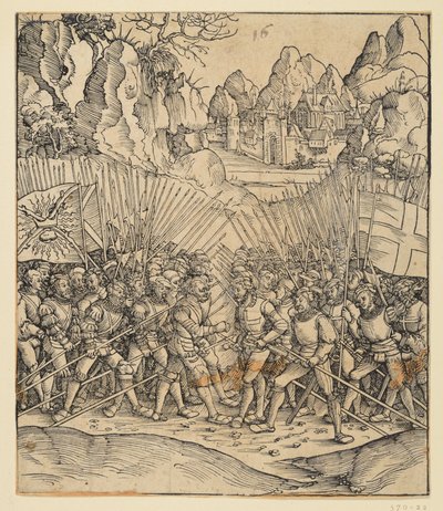 Triumfální oblouk císaře Maxmiliána I. (fragment z 24b): Bitevní scéna vlevo dole od Albrecht Dürer