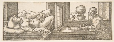 Kreslíř vytváří perspektivní kresbu ležící ženy, ca. 1600. od Albrecht Dürer