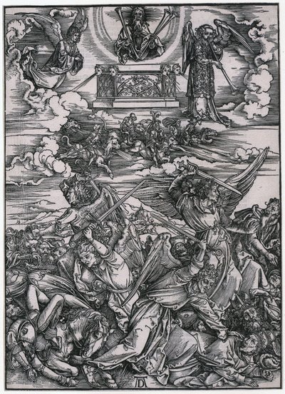 Boj andělů, VII. postava, list 9 ze série „Apokalypsa“ od Albrecht Dürer