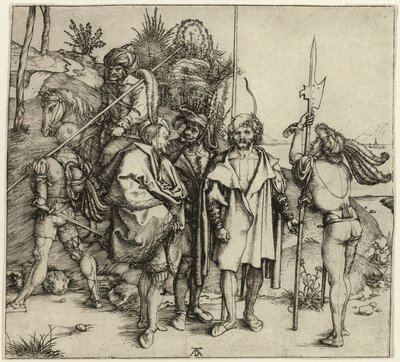 Pět landsknechtů a orientální muž na koni od Albrecht Dürer
