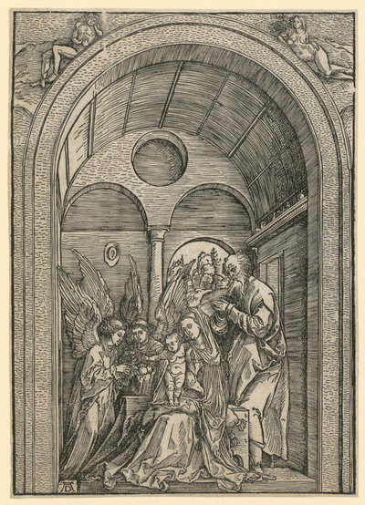 Svatá rodina se dvěma anděly v klenbě od Albrecht Dürer