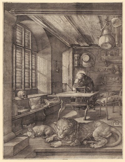 Svatý Jeroným v vitríně od Albrecht Dürer