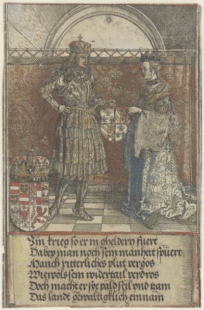 Burgundský sňatek: Maxmilián se ožení s Marií Burgundskou Triumfální oblouk císaře Maxmiliána I. (název série) od Albrecht Dürer