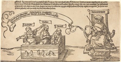 Spravedlnost, pravda a rozum v zásobách se sedícím soudcem a spící zbožností od Albrecht Dürer