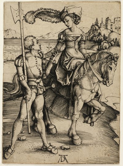 Dáma na koni a Landsknecht od Albrecht Dürer