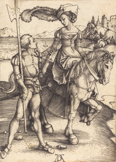 Dáma na koni a Lansquenet, c. 1497. od Albrecht Dürer