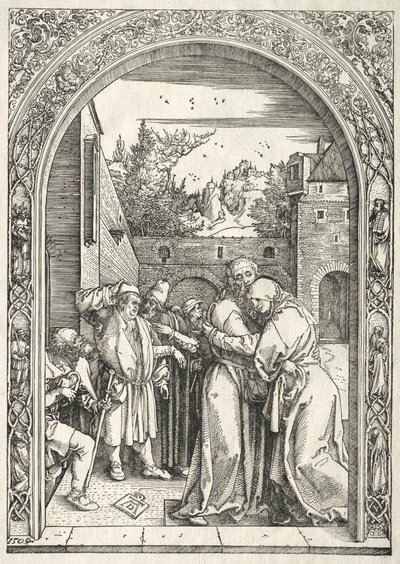 Život Panny: Joachim a Anna objímající se pod Zlatou bránou od Albrecht Dürer