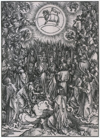 Chvalozpěv vyvolených v nebi / Uctívání Beránka, XII. postava, list 14 ze série „Apokalypsa“ od Albrecht Dürer