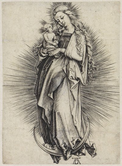 Marie s dlouhými vlasy na měsíčním srpku od Albrecht Dürer