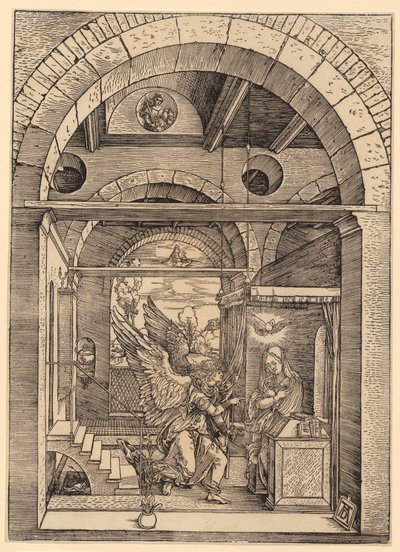 Zvěstování Panny Marie, list č. 8 ze série „Život Panny Marie“ od Albrecht Dürer