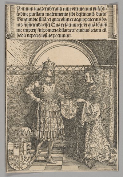Maxmilián a Marie Burgundská, deska 2 z Historických výjevů ze života císaře Maxmiliána I. z Vítězného oblouku od Albrecht Dürer