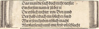 Tištěný text k Zasnoubení Maxmiliána s Marií Burgundskou, 1515. od Albrecht Dürer