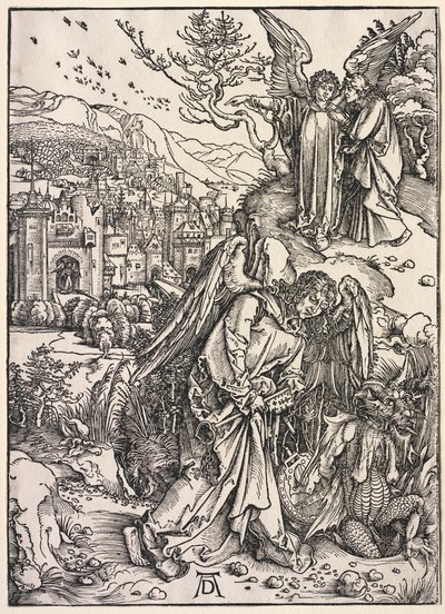 Zjevení svatého Jana: Anděl s klíčem od bezedné jámy od Albrecht Dürer