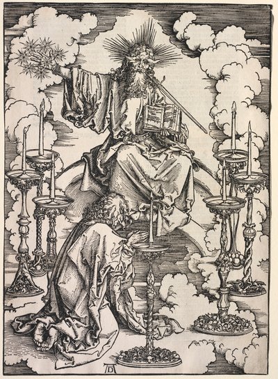 Zjevení svatého Jana: Svatý Jan s pohledem na sedm svícnů od Albrecht Dürer